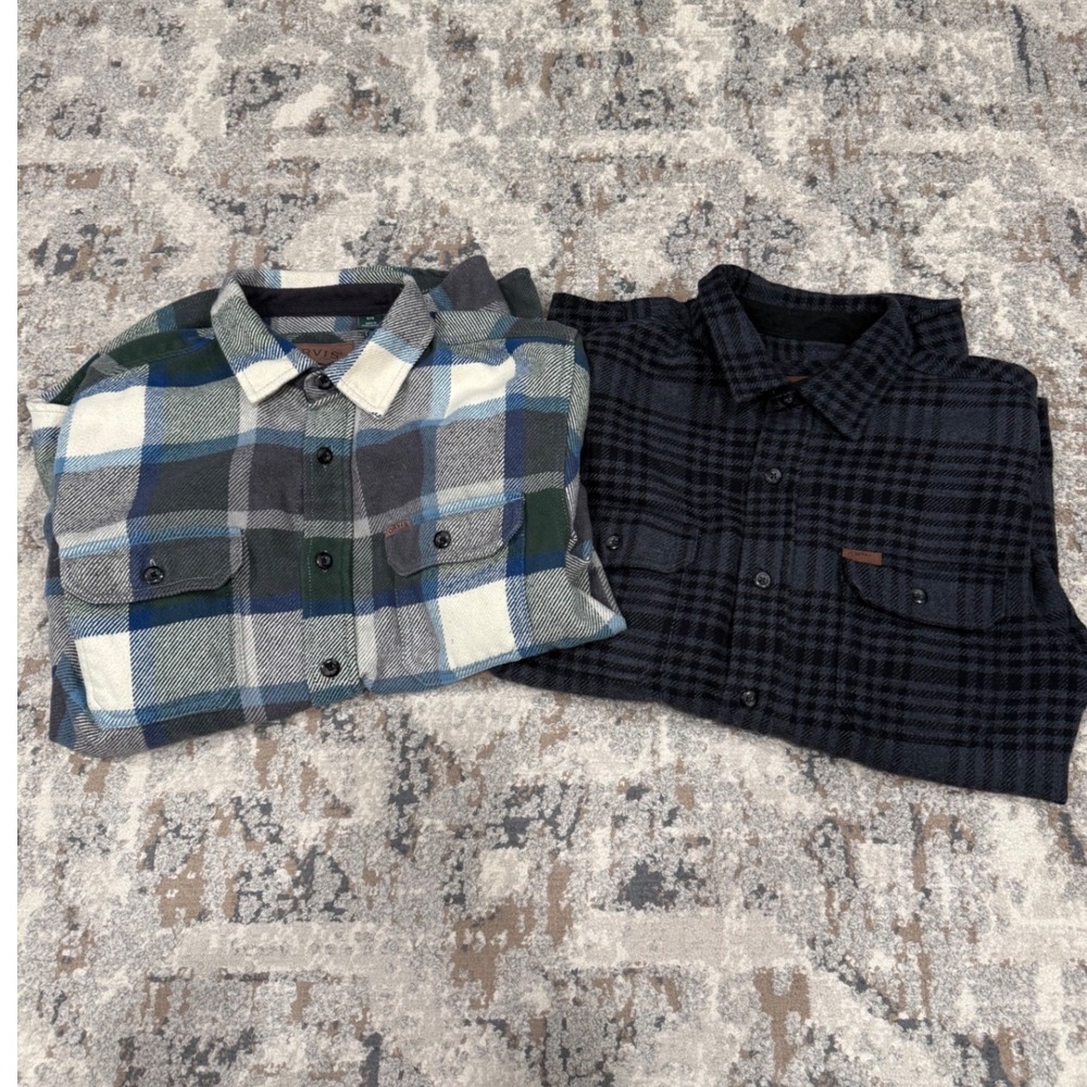 Orvis Mens Plaid Flannel Shirt 2x Bundle Charcoal Green Blue Size Medium Shackey